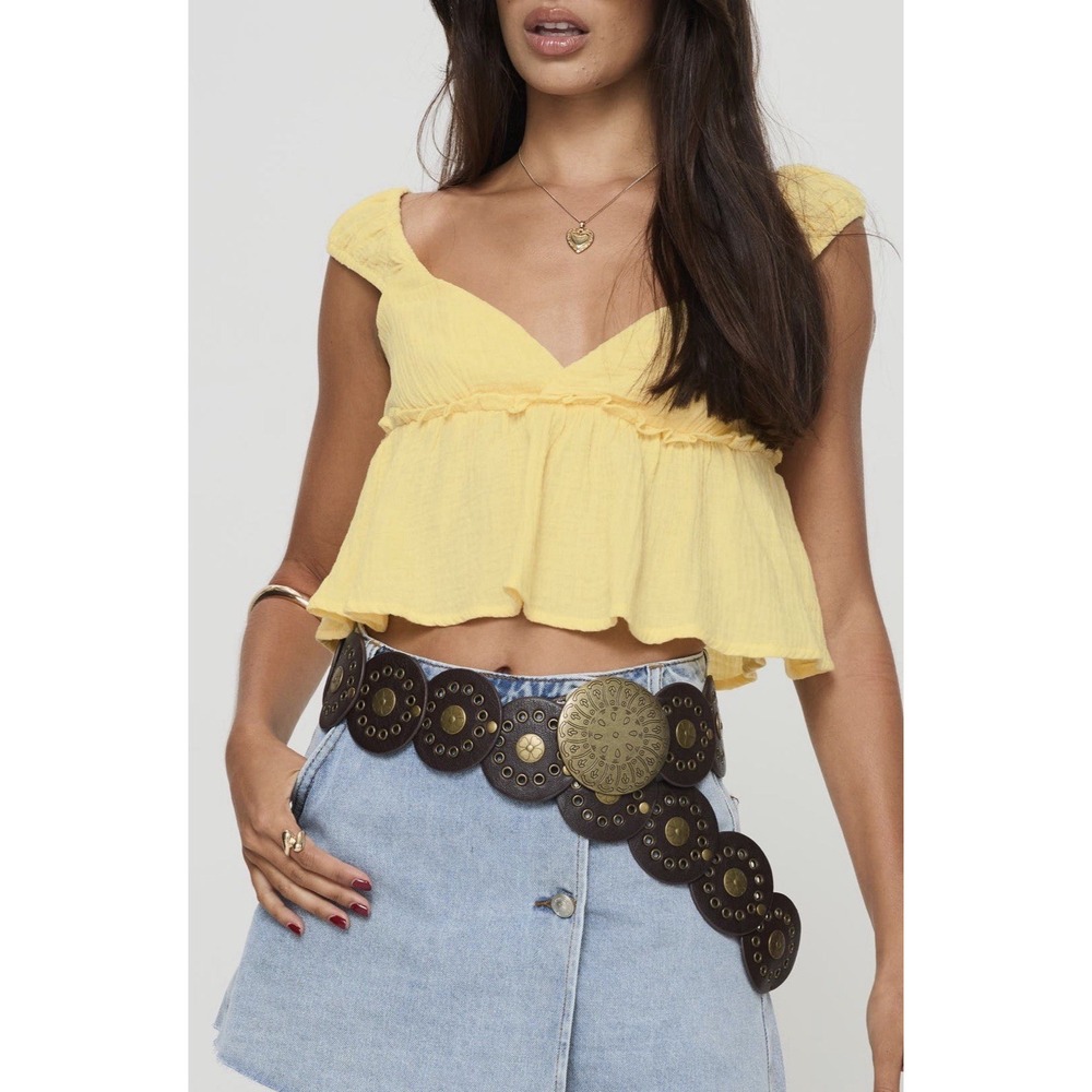 Princess Polly Babydoll Yellow Cap Sleeve Top Shirt Women's Sz 10 New NWT